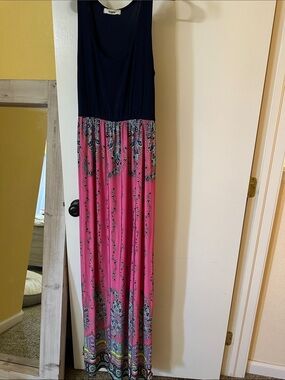 Navy Tank Maxi Dress with Pink Paisley Skirt